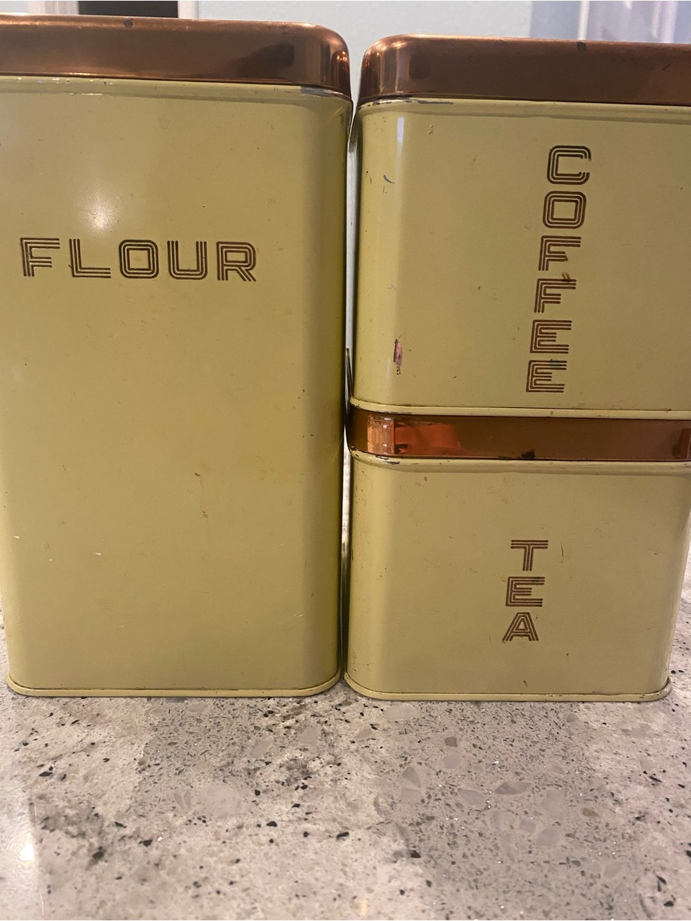 Vintage Lincoln Beauty Ware Yellow Kitchen Canister Set - Flour, Coffee, Tea